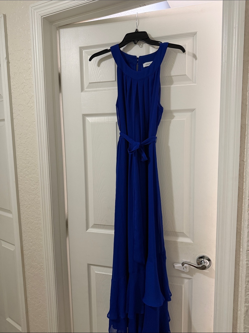 Calvin Klein Royal Blue Sleeveless Maxi Dress with Waist Sash